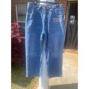 Rocawear Men's Straight Jeans 36x34 Blue Denim 100% Cotton Mid Rise 5 Pockets